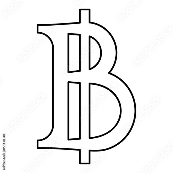 Obraz Currency symbol baht contour outline line icon black color vector illustration image thin flat style