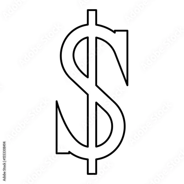 Obraz Dollar symbol sign currency contour outline line icon black color vector illustration image thin flat style