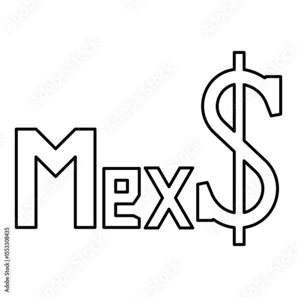 Obraz Mexico peso Currency MXN Mexican pesos dollar money MX$ contour outline line icon black color vector illustration image thin flat style