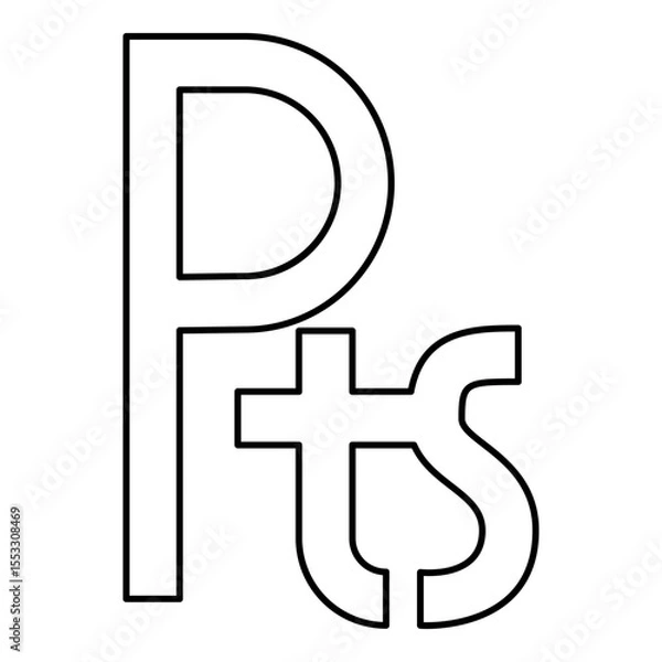 Obraz Peseta currency symbol sign money contour outline line icon black color vector illustration image thin flat style