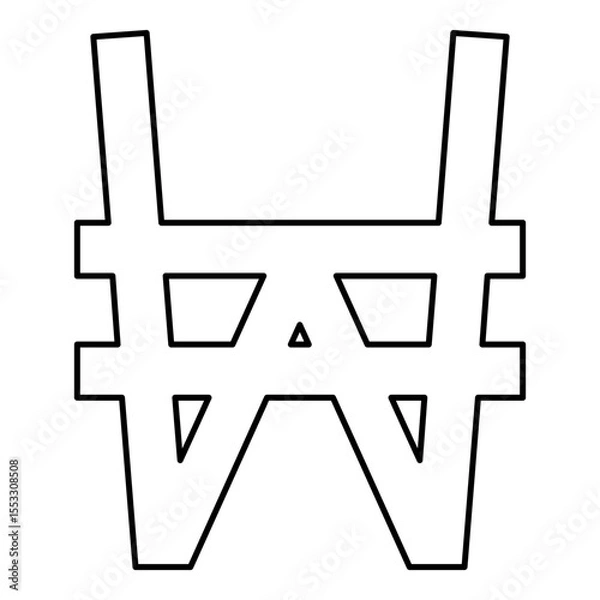 Obraz South Korean won currency symbol sign contour outline line icon black color vector illustration image thin flat style