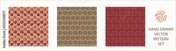 Fototapeta Polka dot blockprint seamless vector pattern set. Collection of neutral unisex whimsical style for wallpaper, backdrops and handmade print texture. All over vintage background. 