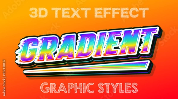 Fototapeta Multicolor 3D Text Effect with Gradient, Vibrant Editable Typography Style