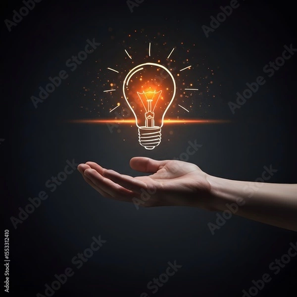Fototapeta Hand holding a glowing light bulb symbolizing a bright idea or innovation