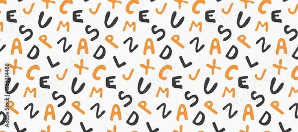 Fototapeta Seamless pattern with orange and brown letters. Template for print fabrics, wallpaper, clothes. Vector graphics. 