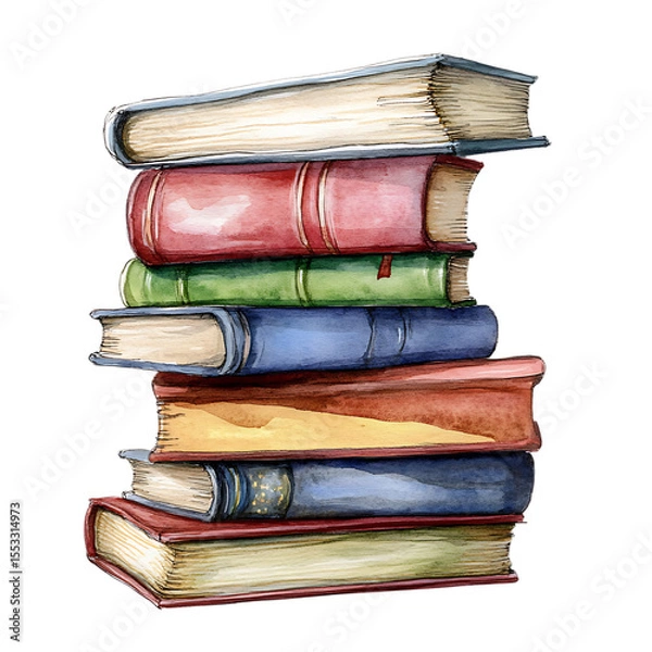 Obraz Watercolor illustration of a stack of books