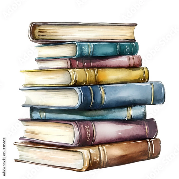 Obraz Watercolor illustration of a stack of books