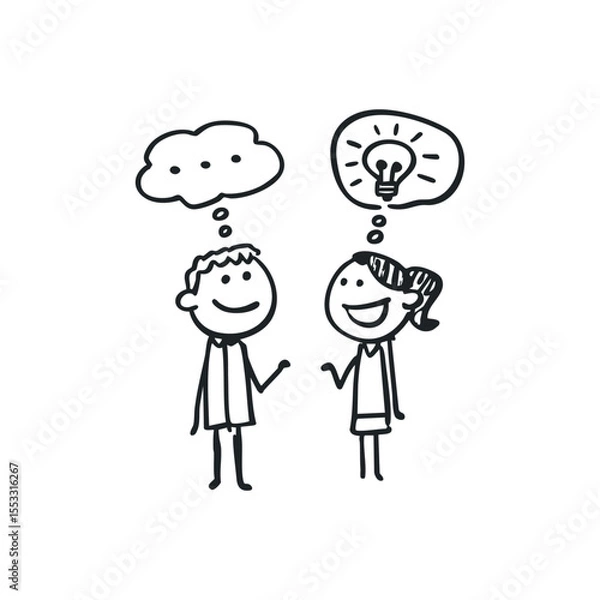 Fototapeta Doodle illustration of a two person discussing new idea on isolated white background