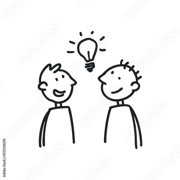 Fototapeta Doodle illustration of a two men discussing new idea on isolated white background