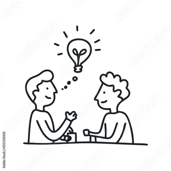 Fototapeta Doodle illustration of a two business men discussing new idea on isolated white background