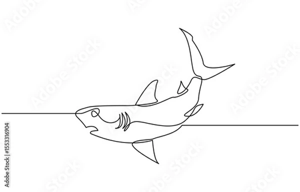 Fototapeta Sharks fish Continuous one line drawing of fish isolated flat vector illustration, Sharks fish Continuous one line drawing of fish isolated flat pro vector.