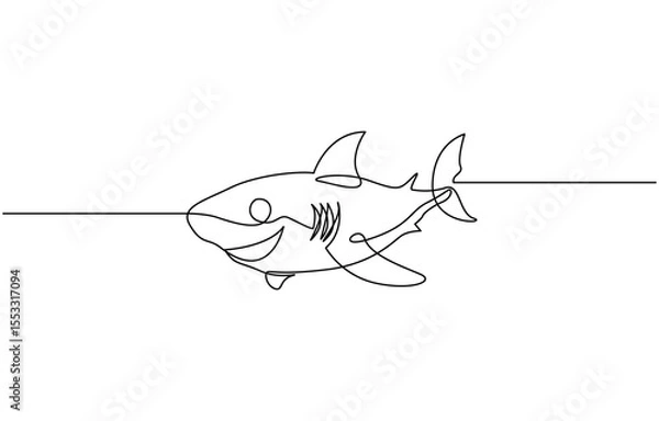 Fototapeta Sharks fish Continuous one line drawing of fish isolated flat vector illustration, Sharks fish Continuous one line drawing of fish isolated flat pro vector.