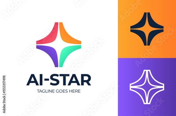 Fototapeta spark star ai logo. vector logo design of light beam shape with abstract shape in modern, simple and clean style. Icon for business, research, technology and personal branding