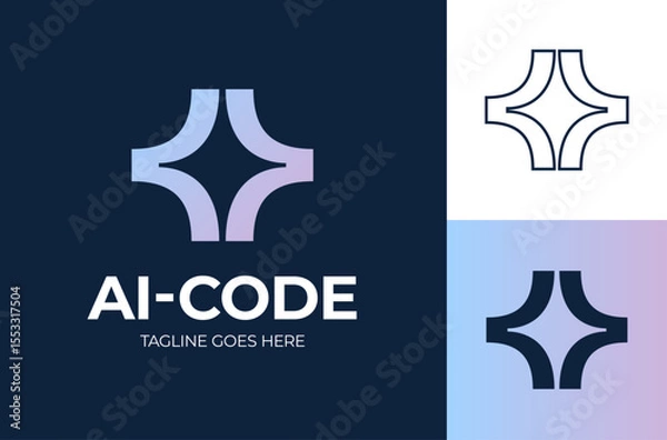 Fototapeta Star code logo. ai Coding vector logo design of light beam shape with abstract shape in modern, simple and clean style. Icon for business, research, technology and personal branding