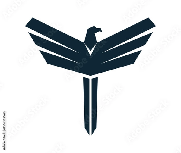 Fototapeta Eagle sword logo. Stylized eagle and sword vector logo design, symbol of strength, freedom, and noble power. vector logotype illustration