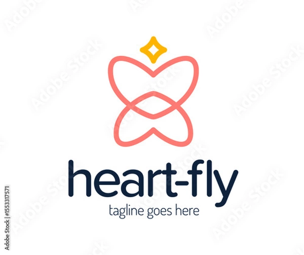 Fototapeta Heart Butterfly logo design vector for maternity style with creative unique concept. Heart line butterfly with star logo