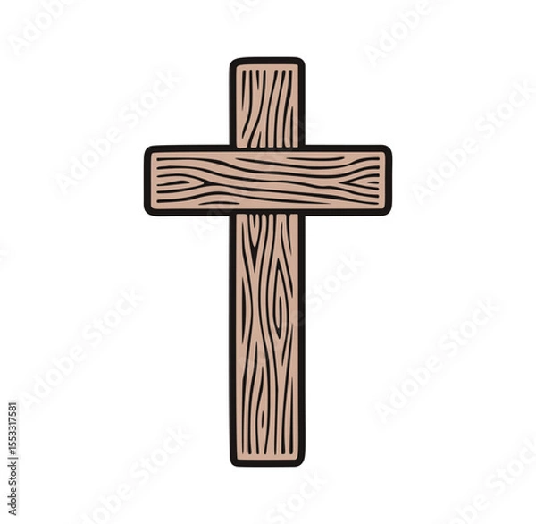 Fototapeta Hand drawn cartoon wooden Christian cross on white background