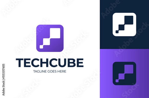 Fototapeta Abstract tech data square logo. Simple digital connection technology logo. Creative square flow shape modern icon for construction technology or logo template for digital communication concept