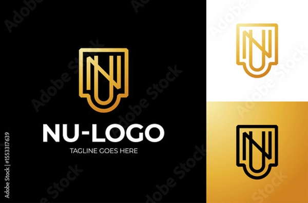 Fototapeta Letters NU, UN Logo Emblem Monogram. Unique creative simple fashion brands golden NU UN U N initial based letter icon logo