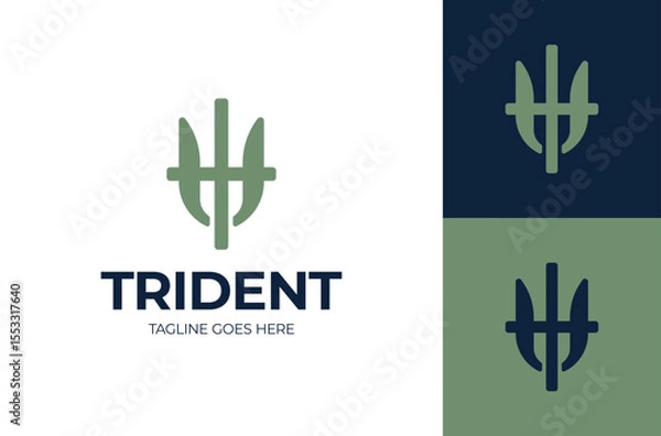 Fototapeta trident logo. Coat of arms of Ukraine Tryzub. Stylized trident Ukrainian state emblem icon design template flat vector.