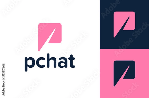Fototapeta letter p chat logo. Online messaging, letter p and chat bubble logotype vector icon design