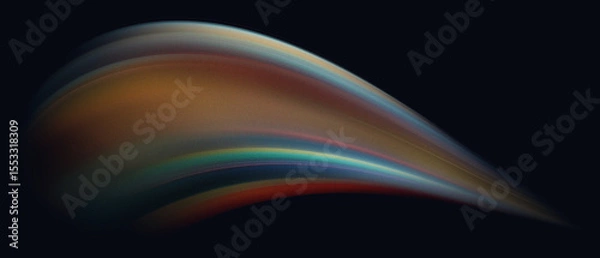 Fototapeta Curved vibrant gradient, light streak soft motion blur, noise grain texture and glow effect on dark background. movement sport energy tech music abstract futuristic website header banner background