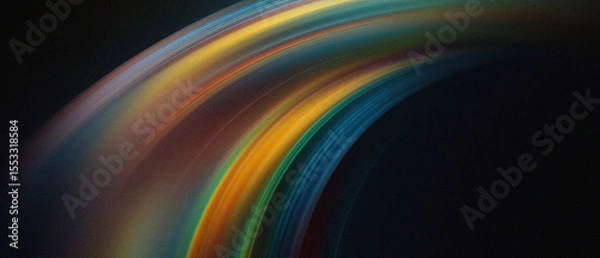 Fototapeta Curved vibrant gradient, light streak soft motion blur, noise grain texture and glow effect on dark background. movement sport energy tech music abstract futuristic website header banner background
