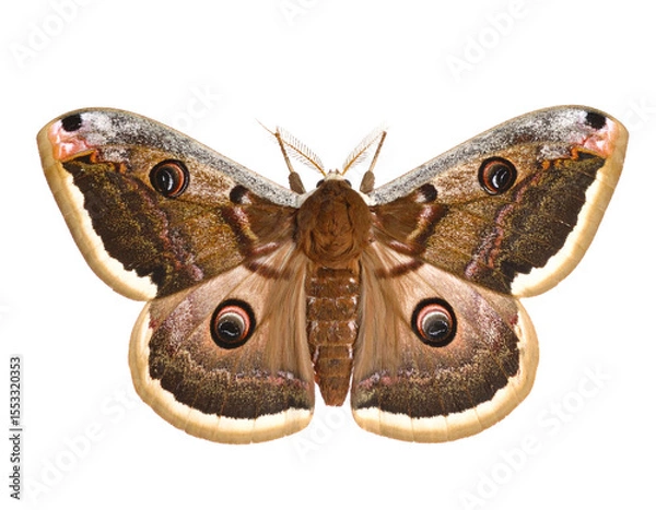 Obraz Brown patterned moth with spread wings, isolated on white.