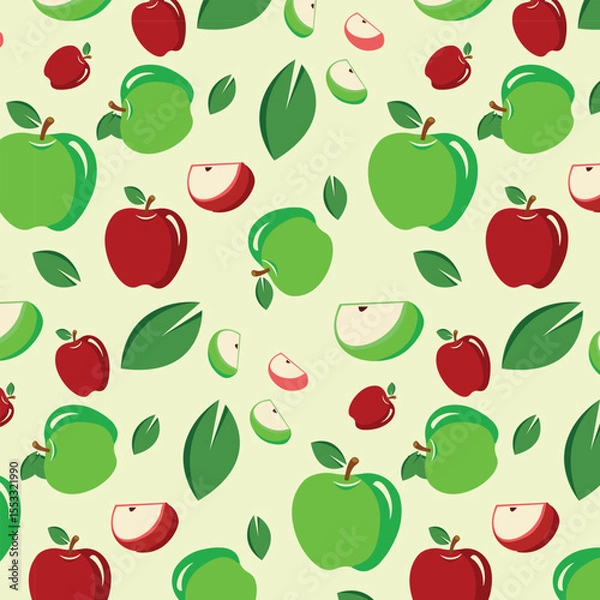 Fototapeta Seamless fruit pattern featuring red  and green apples, a sweet summer apple illustration