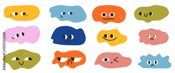 Fototapeta Abstract funny faces rainbow blob shape organic vector elements in pastel beige pink colors. Wavy liquid irregular forms in simple minimalistic style.