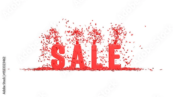Fototapeta SALE text written in yellow with confetti spray on top - business - 3D rendering on transparent background