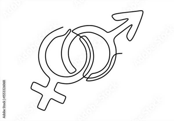 Fototapeta Intertwined Gender Symbols A Symbol of Unity and Equality.  line icon-continuous line drawing. Editable stroke.