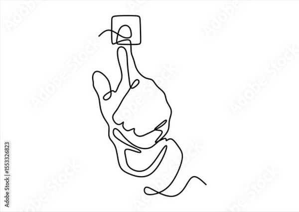 Fototapeta Hand pressing a button in a continuous line drawing.  line icon-continuous line drawing. Editable stroke.