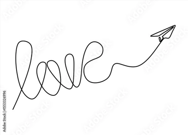 Fototapeta Love and Paper Airplane in a Single Line.  line icon-continuous line drawing. Editable stroke.
