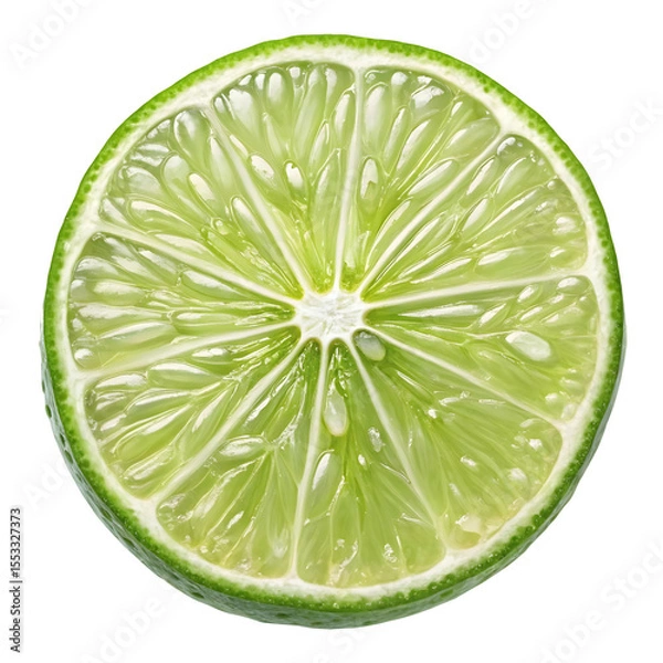 Fototapeta Lime slice isolated on transparent background showing juicy details