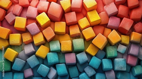 Fototapeta Abundant cubes of vibrant colors filling the frame in a cheerful display of a modern background art and design