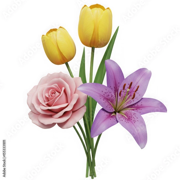 Fototapeta Tulips lily and rose isolated on transparent background