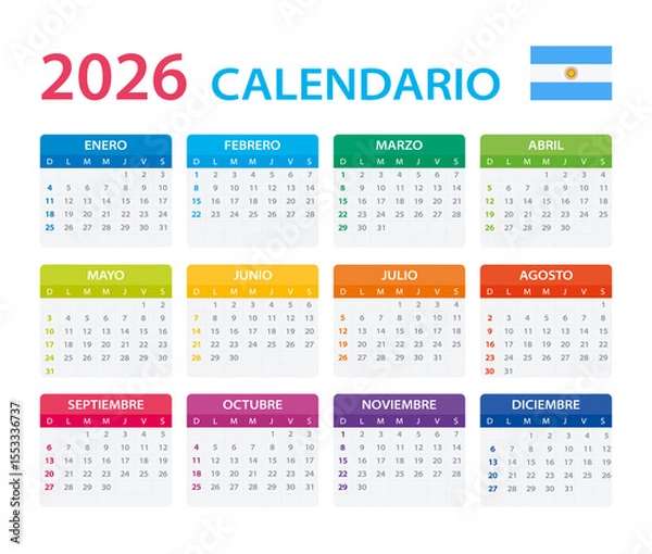 Fototapeta 2026 Calendar Argentinian - vector illustration, Argentinian version.