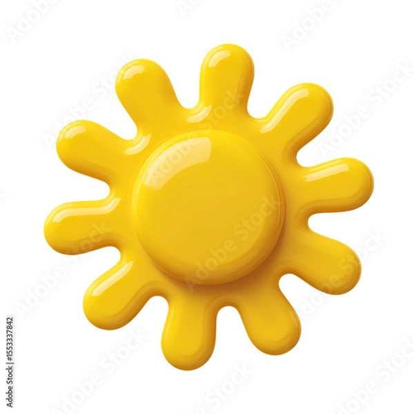 Fototapeta 3D sun icon, yellow in color, transparent background, cute style.