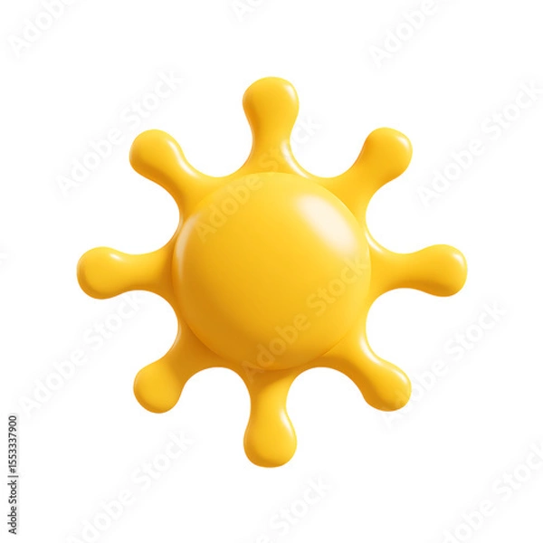 Fototapeta 3D sun icon, yellow in color, transparent background, cute style.