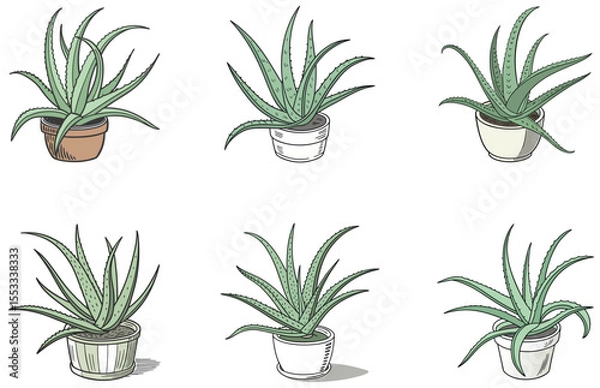 Obraz Aloe Vera in Pot Vector Designs Set Minimal Flat Succulent Clipart for Crafts and Digital Projects