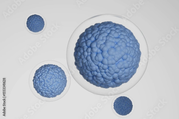 Obraz human cells on soft blue background concept of medicine and biotechnology cleanliness and health at molecular level
