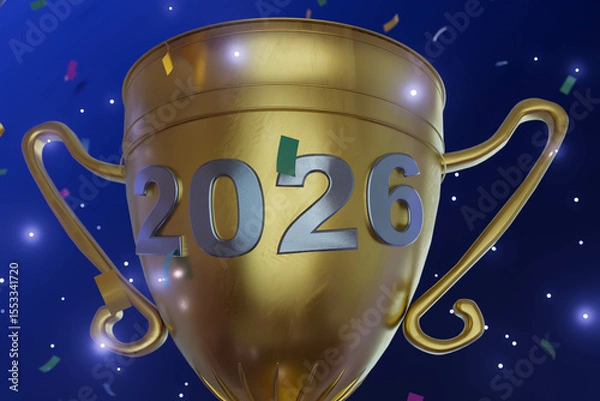 Obraz A gold cup with the number 2026 on it