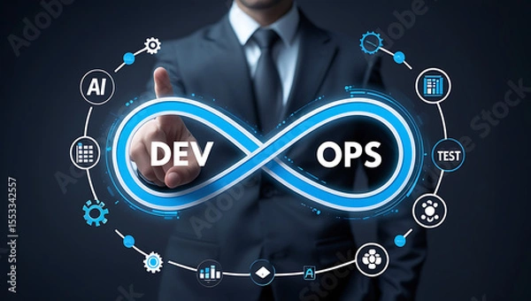 Fototapeta "DevOps CI/CD Pipeline Automation Stages for Seamless Software Integration and Deployment"

