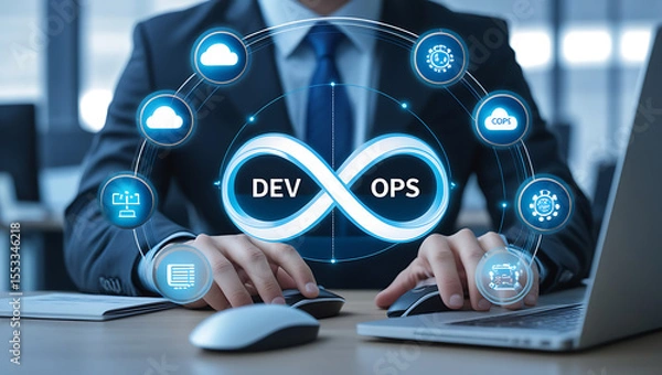 Fototapeta "DevOps CI/CD Pipeline Automation Stages for Seamless Software Integration and Deployment"

