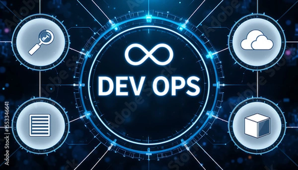 Fototapeta "DevOps CI/CD Pipeline Automation Stages for Seamless Software Integration and Deployment"

