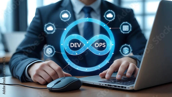 Fototapeta "DevOps CI/CD Pipeline Automation Stages for Seamless Software Integration and Deployment"

