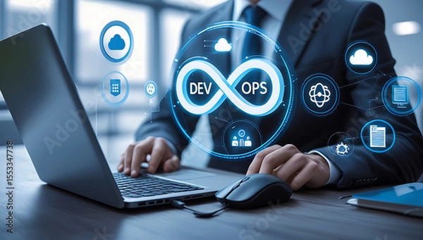 Fototapeta "DevOps CI/CD Pipeline Automation Stages for Seamless Software Integration and Deployment"

