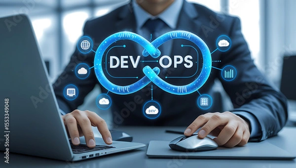 Fototapeta "DevOps CI/CD Pipeline Automation Stages for Seamless Software Integration and Deployment"

