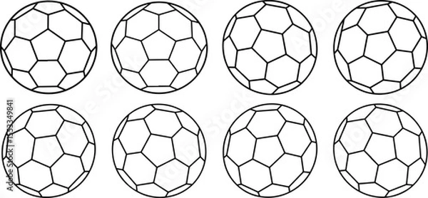 Fototapeta Set of soccer ball sketch outline coloring book page vector illustration line art